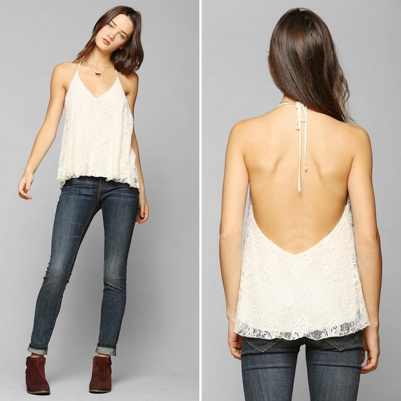 🌻Urban Outfitters Lace Halter Top Ivory - Picture 2 of 5